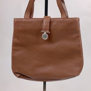 Vintage Ralph Lauren Leather Saddlers Handbag Brown Silver RL Green plaid Lined